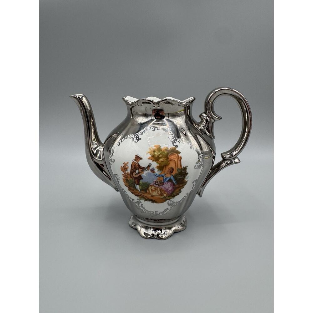 Vintage A.S. & C. Bavaria Silver Colored Tea Pot NO LID Courting Couple